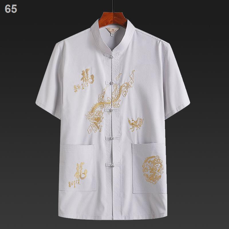 Bộ đồ nam ngắn tay dành cho người trung niên và cao tuổi nam, của bố, mùa hè ông nội, Hán phong cách Quốc, mặc n