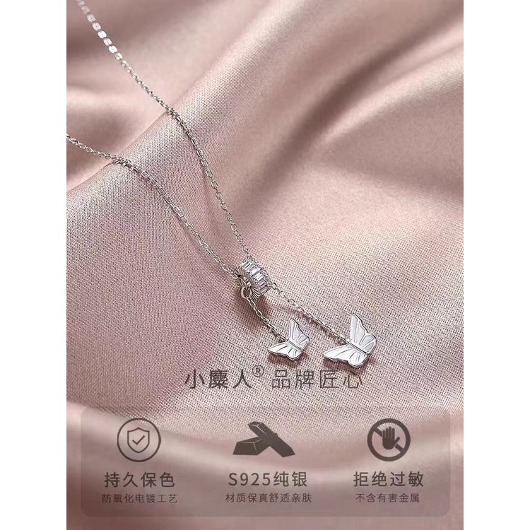 Dây truyền mạ bạc 925 cao cấp hình đôi bướm phong cách Hàn Quốc