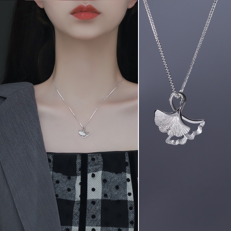 Vòng cổ Bạc 925 Mặt Hình Lá Ginkgo Phong Cách Hàn Quốc Sang Trọng