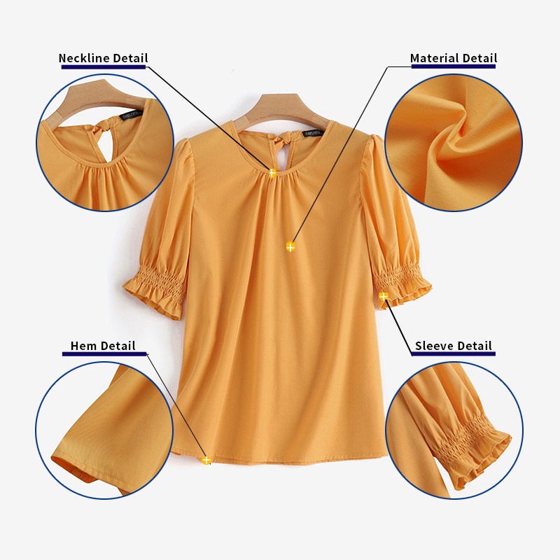 ZANZEA Áo Kiểu Tay Phồng Cổ Tròn Màu Trơn Đơn Giản Phong Cách Hàn Quốc Cho Nữ