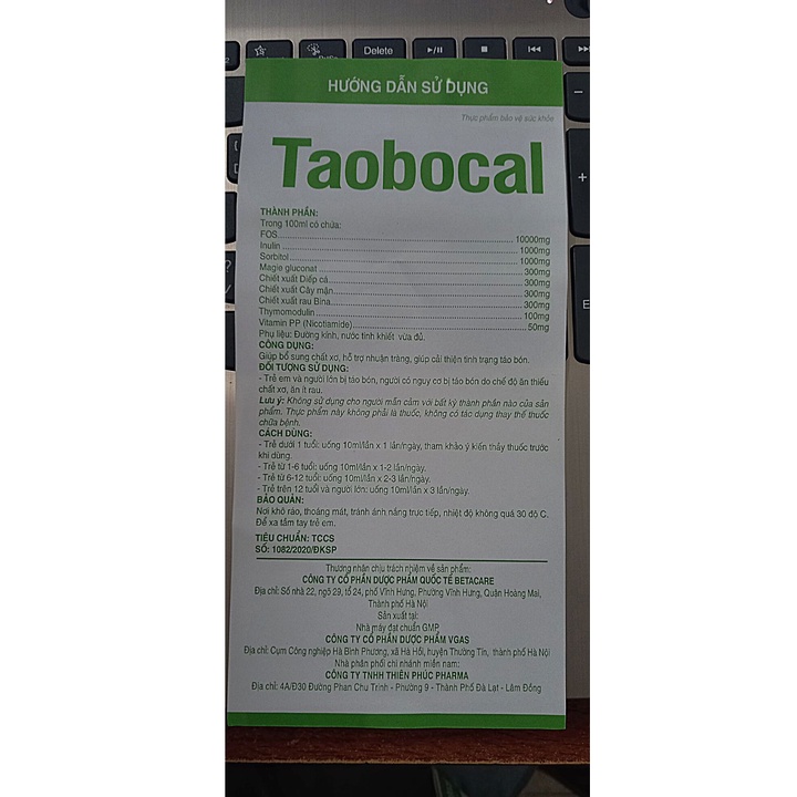 Bổ sung chất xơ Taobocal - sản phẩm của Betacare - hộp 10 ống