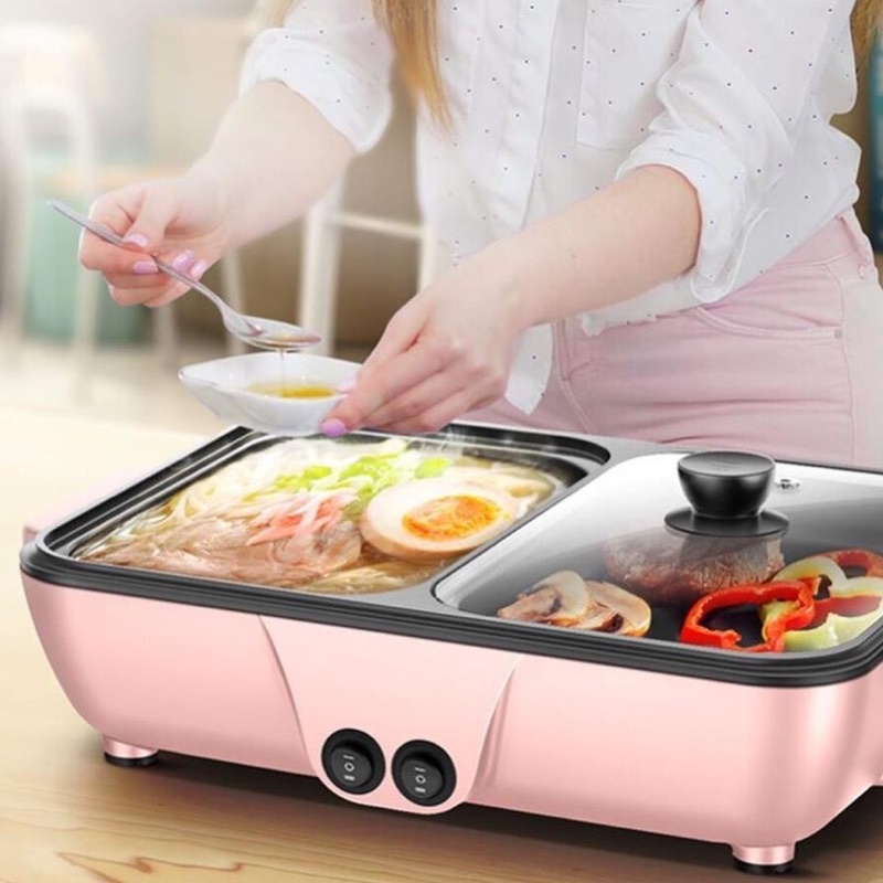 Nồi lẩu nướng mini 2 ngăn đa năng Hàn Quốc ⚡𝑭𝑹𝑬𝑬 𝑺𝑯𝑰𝑷⚡cao cấp, bếp lẩu điện điều chỉnh nhiệt độ