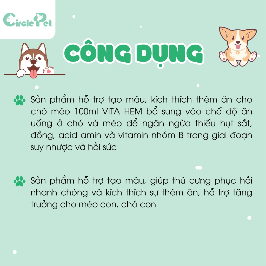 Vita Hem Hỗ Trợ Tạo Máu Kích Thích Thèm Ăn Phục Hồi Nhanh Cho Chó Mèo 100ml - Circle Pet