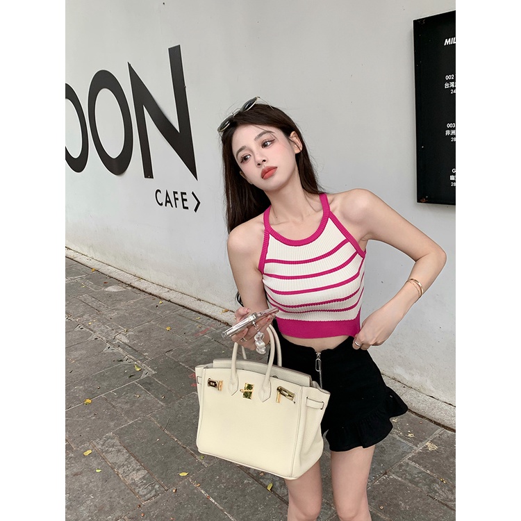 HUANG YOYO.vn Áo Hai Dây Họa Tiết Sọc Nhiều Màu Phong Cách Hàn Quốc Thời Trang Dành Cho Nữ