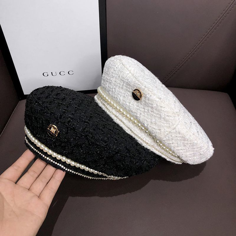 Mũ beret vải len đính ngọc trai phong cách retro Nhật Hàn xinh xắn cho bé
