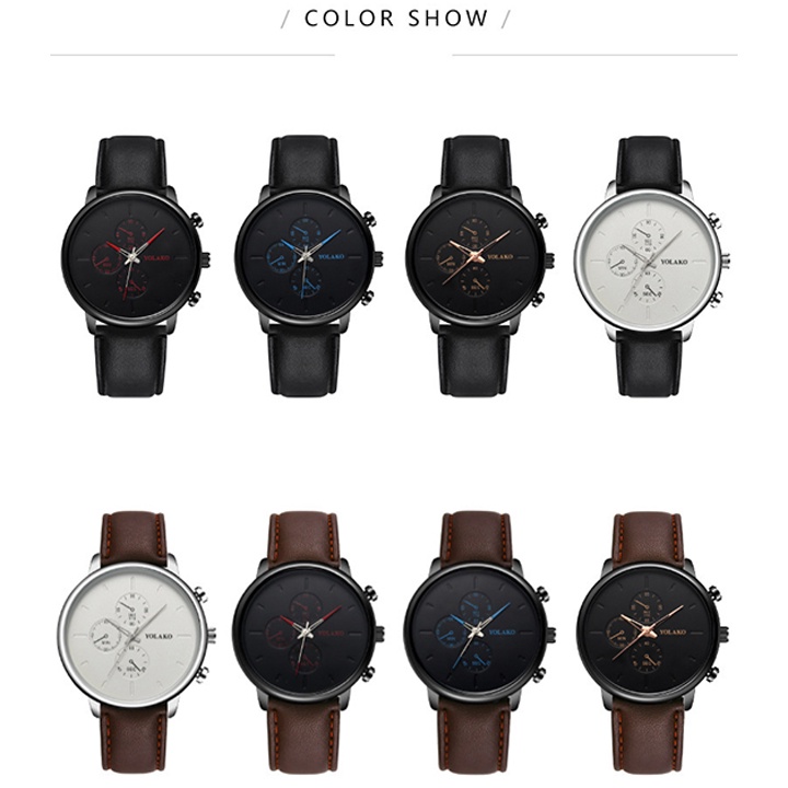 Đồng Hồ Nam YLK03 Dây Da Tổng Hợp Phong Cách Hàn Quốc
