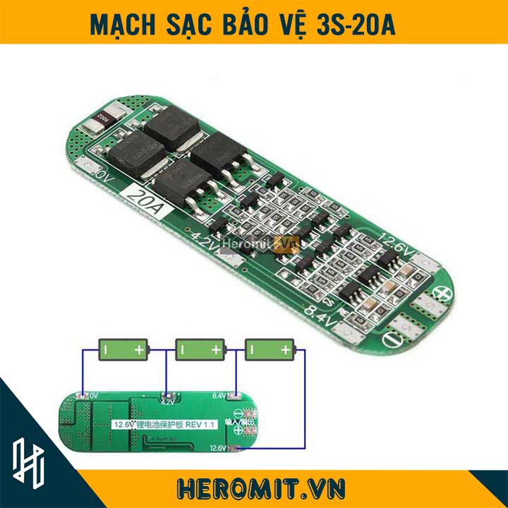 Mạch 3S 12V 20A Sạc Bảo Vệ Pin 3.7V