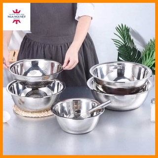 Bộ Thau rổ inox 5 món cao cấp cho nhà bếp