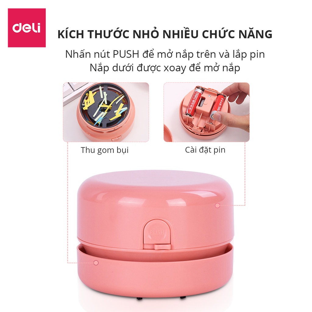 Máy hút bụi bàn mini để bàn tiện lợi Deli - Hồng/Trắng/Xanh ngọc - NS198