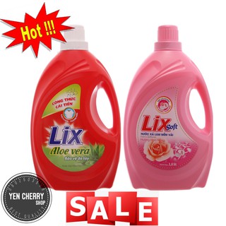 Combo Nước Giặt LIX Aloe Vera 4kg và Nước xả vải Lix Soft hương Hoa hồng 3.6kg