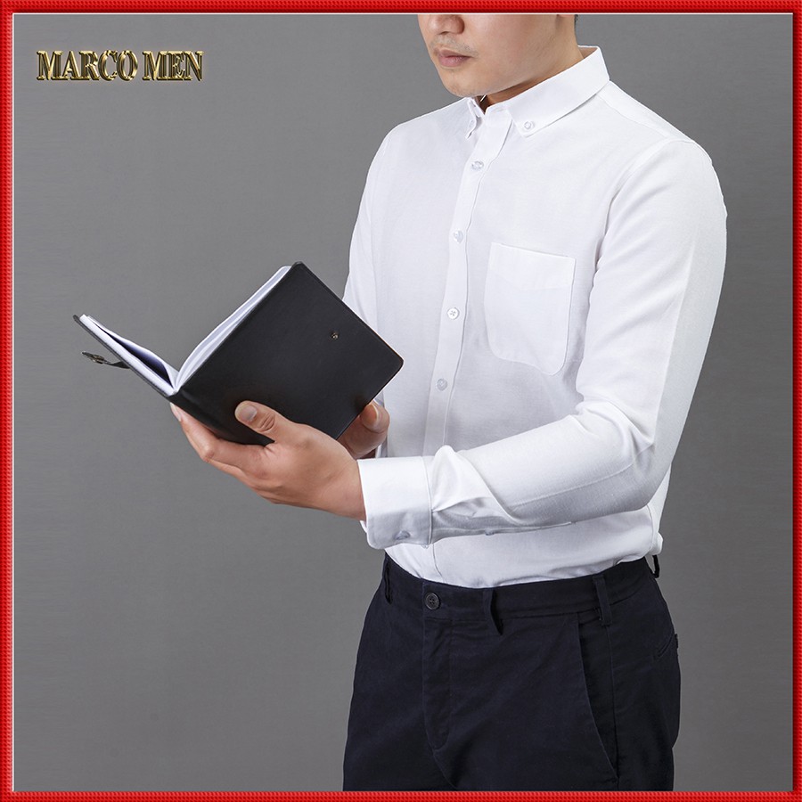 Áo sơ mi nam dài tay màu trắng dáng ôm hàn quốc vải Oxford thấm hút mồ hôi