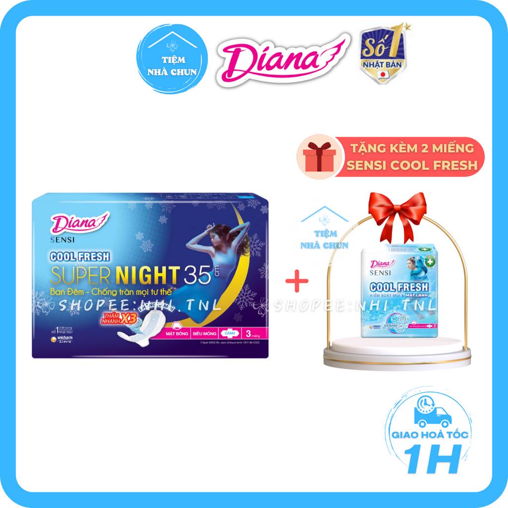 CHE TÊN - Gói 3 Miếng BVS DIANA SENSI COOL FRESH SUPER NIGHT 35cm - Băng Vệ Sinh Ban Đêm Sensi Night Cool 35cm - NHI.TNL