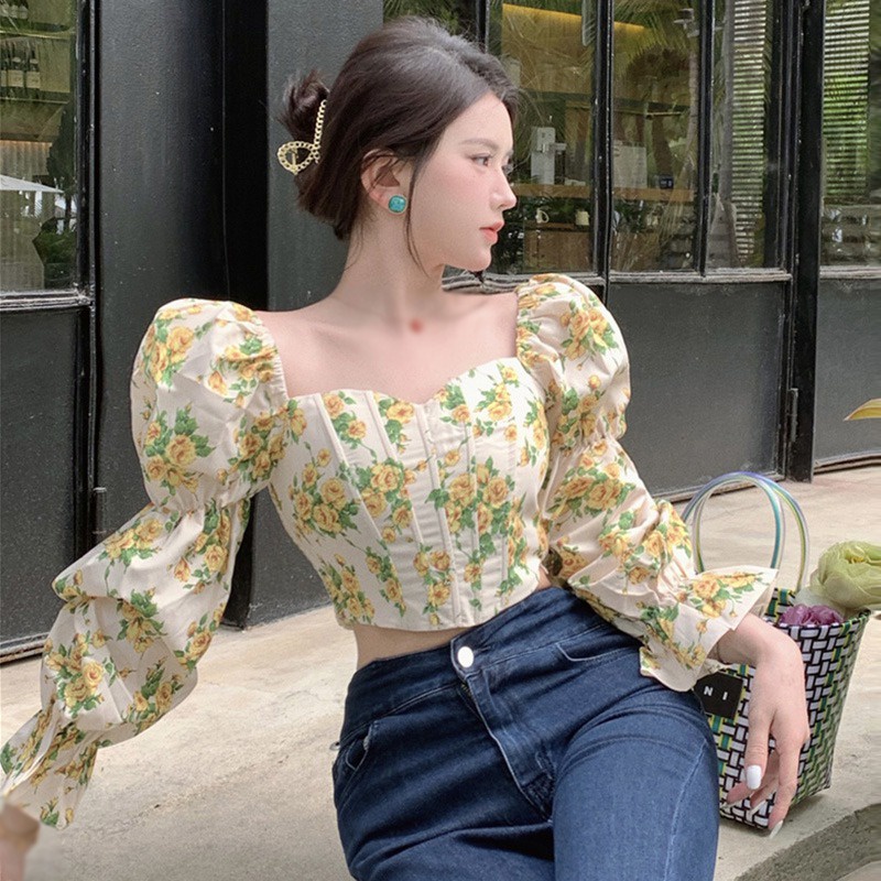 Áo Voan Dài Tay In Hoa Phong Cách Vintage Thời Trang Dành Cho Nữ