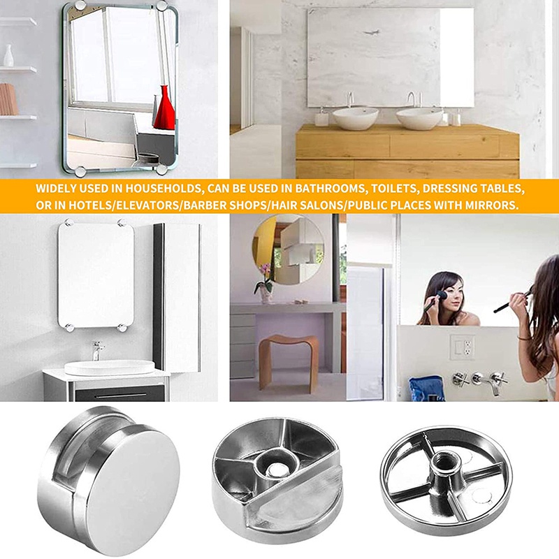 Bộ kẹp gương 8 chiếc Giá đỡ gương Kẹp hợp kim kẽm Giá đỡ gương cho tường Lắp cố định cho gương dày 3-5mm