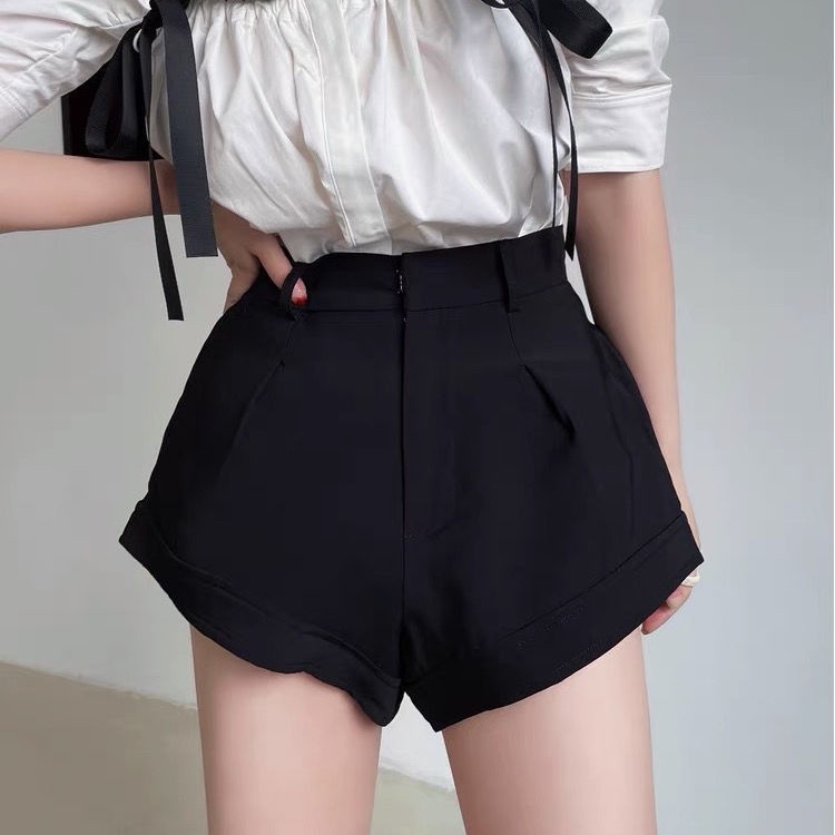 Bán Chạy!Quần Short Chữ A Lưng Cao Màu Đen Thời Trang Mùa Hè 2022 Cho Nữ