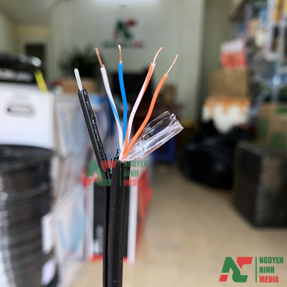 Cáp Mạng Ngoài Trời HIDEKI Cat5e Dropwire 4 Lõi Đồng Nguyên Chất, Có Sợi Thép Chịu Lực, Vỏ HDPE Siêu Bền (Bán Lẻ Mét)