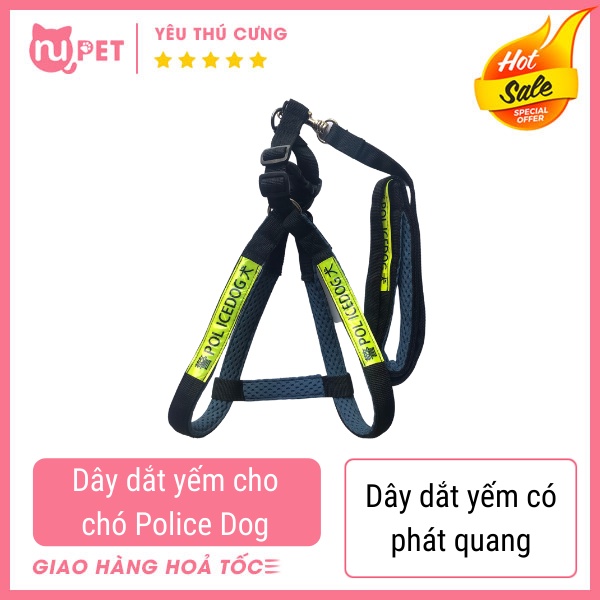 Dây dắt yếm phản quang cho chó Police Dog | Yếm dắt thú cưng đi dạo