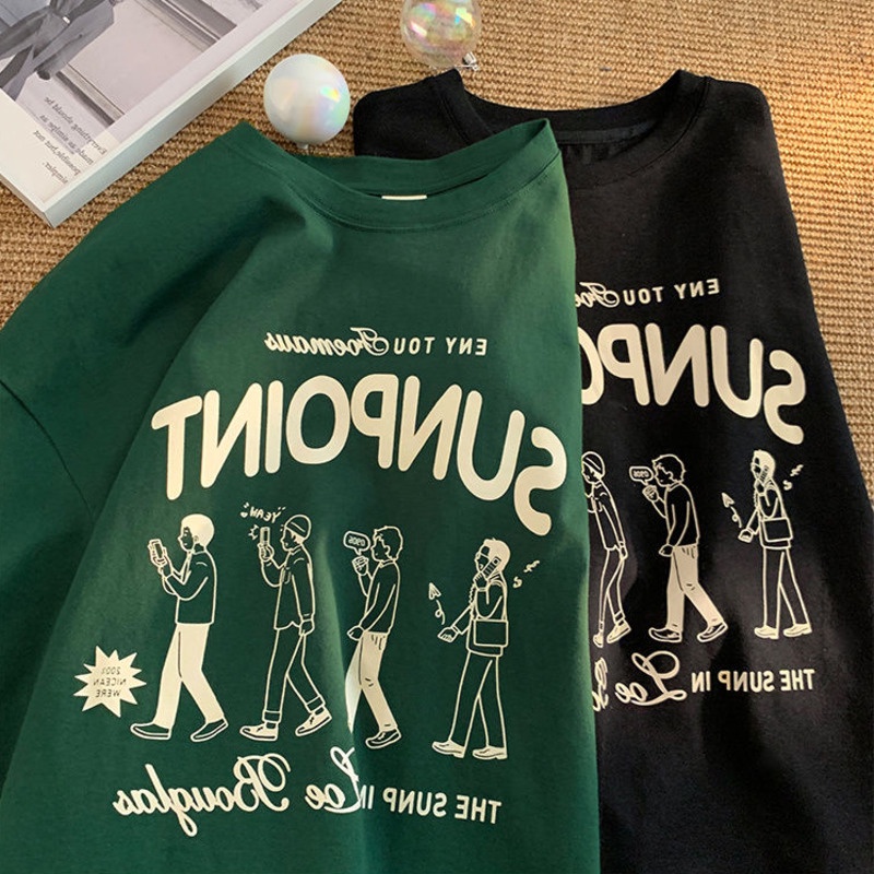 Áo Thun Nữ Cổ Tròn Ngắn Tay In Hình Phong Cách Hàn Quốc Mới