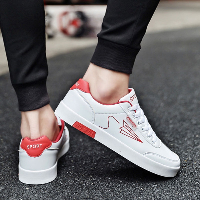Giày Thể Thao Bằng Da PU Màu Trắng Dễ Phối Đồ Thoáng Khí Phong Cách Hàn Quốc Cho Nam