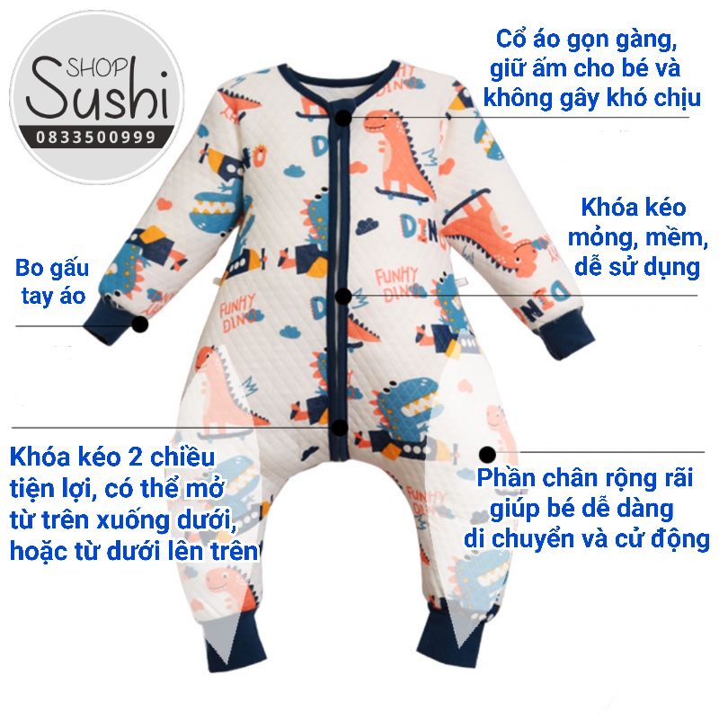 Túi ngủ trẻ em Cotton chần bông, Áo ngủ cho bé