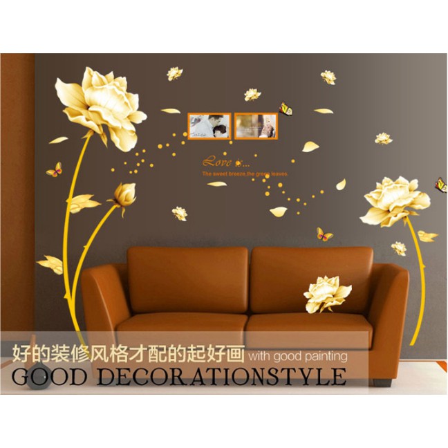 Decal trang trí tường Hoa Lớn Vàng Kem