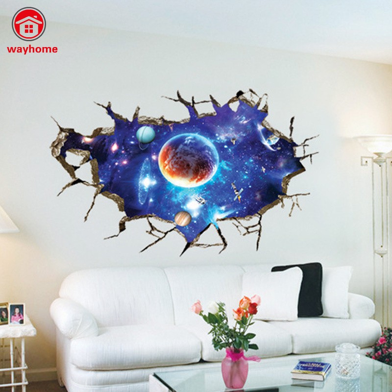 Sticker dán tường trang trí thủ công hình dải ngân hà vũ trụ 3D kích thước 60x90cm