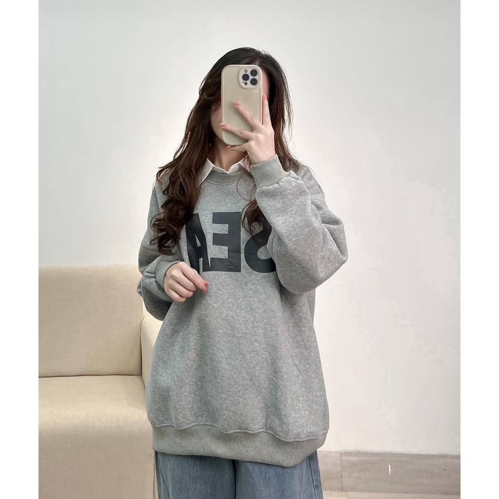 Áo sweater nỉ form rộng dày dặn Sea thời trang Miho house
