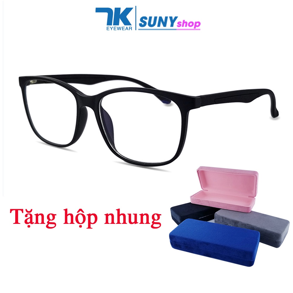 Gọng kính nam nữ mắt chữ nhật 7K2303 chất liệu nhựa dẻo màu đen mờ. Tròng giả cận 0 độ, chống ánh sáng xanh, tia UV