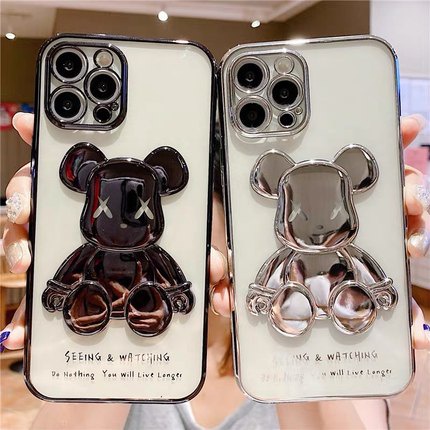 Ốp điện thoại viền vuông in hình gấu sang trọng cho iPhone 12 11 Pro Max iPhone X XS Max 7 8 Plus iPhone 13 Max
