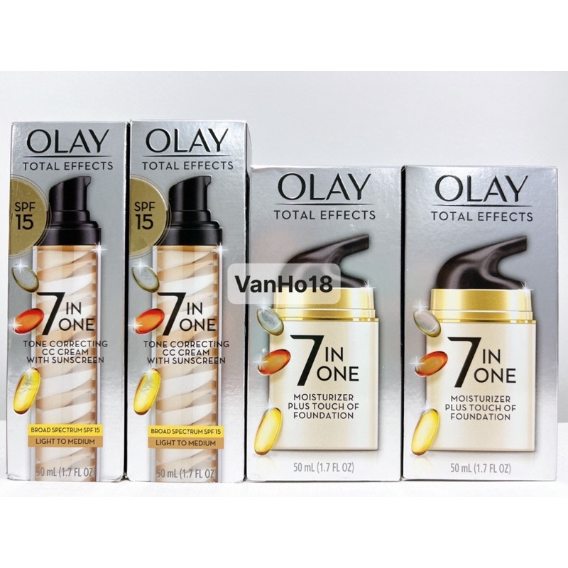 USA_Kem dưỡng chống nắng spf15 + kem nền Olay Total Effects 7in1 Moisturizer Plus Touch OF Foundation 50ml