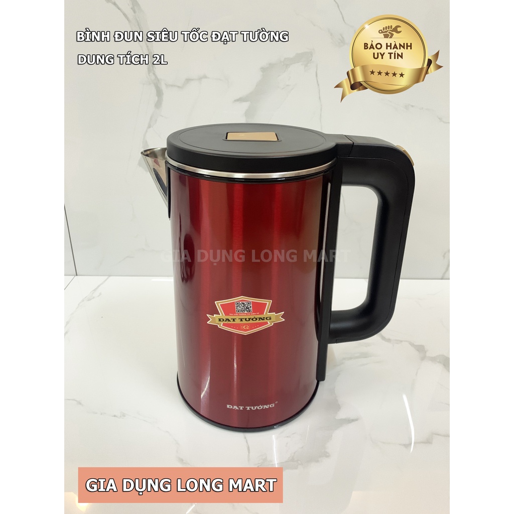 Ấm Siêu Tốc ĐẠT TƯỜNG 2Lít, Ấm Siêu Tốc Chống Bỏng 2 Lớp, Giữ Nhiệt Tốc Ruột INOX 304, Bảo Hành 12 Tháng