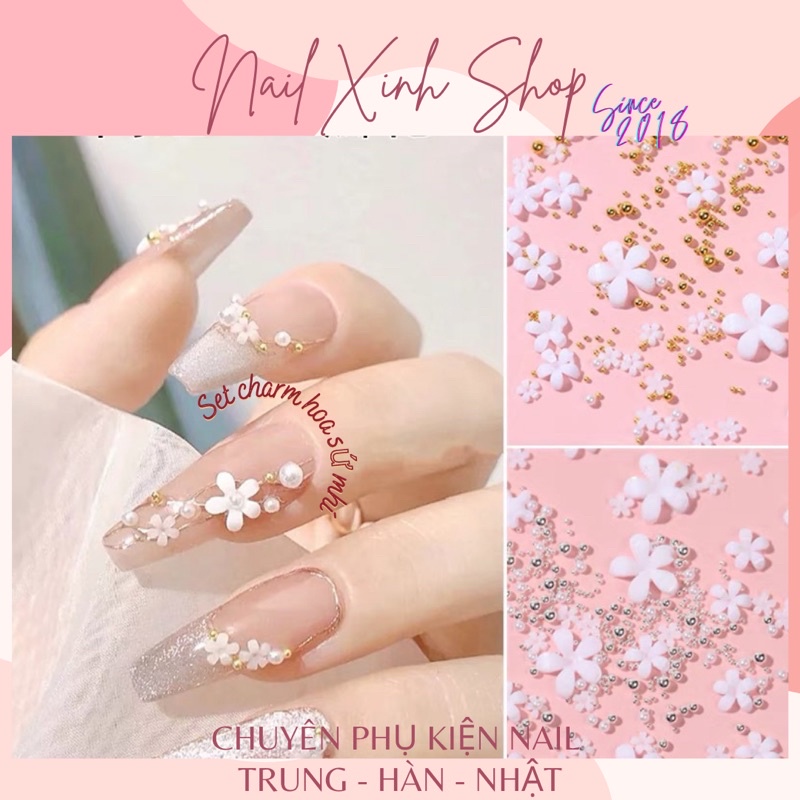 Set charm hoa sứ nhí - phụ kiện nail