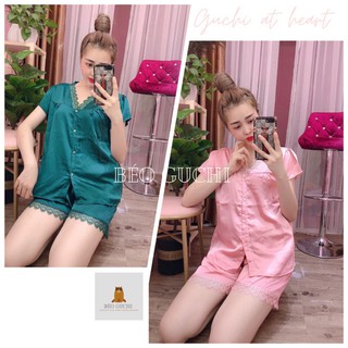 Đùi cổ tim trơn 50-110kg K1CTS Béo Guchi Pijama Bigsize Lụa Satin - Đồ bộ nữ mặc nhà
