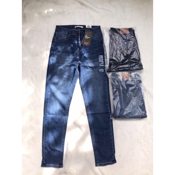 Quần jean skinny nữ lưng cao ngang rốn L.e.V.i.s xanh jean-chất jean co giãn vừa-hàng xuất xịn