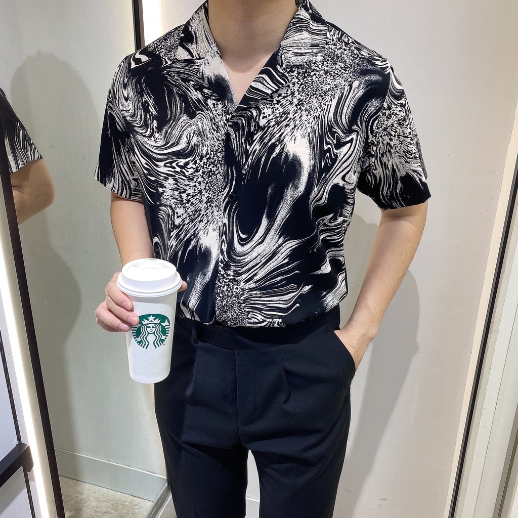 Áo Sơ Mi Nam Hoạ Tiết Storm Cộc Tay BANANA HOMME Chất vải Lụa Cao Cấp, Không nhăn, Thoáng mát 2021 | BigBuy360 - bigbuy360.vn