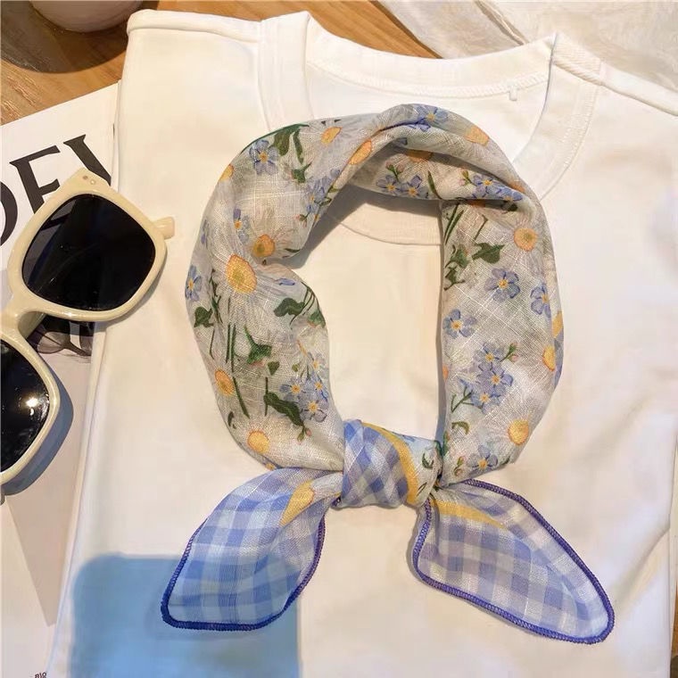 Bán Chạy!F &amp; X Khăn Quàng Cổ Nhỏ Bằng Lụa Cotton Lanh Hình Vuông Họa Tiết Hoa Phong Cách Phương Tây Thời Trang Xuân Hè Dành Cho Bạn Nữ