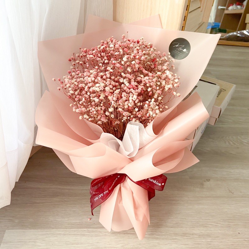Bó hoa baby tone màu Hồng phớt pastel vintage siêu xinh xắn quà tặng xinh nhật bạn