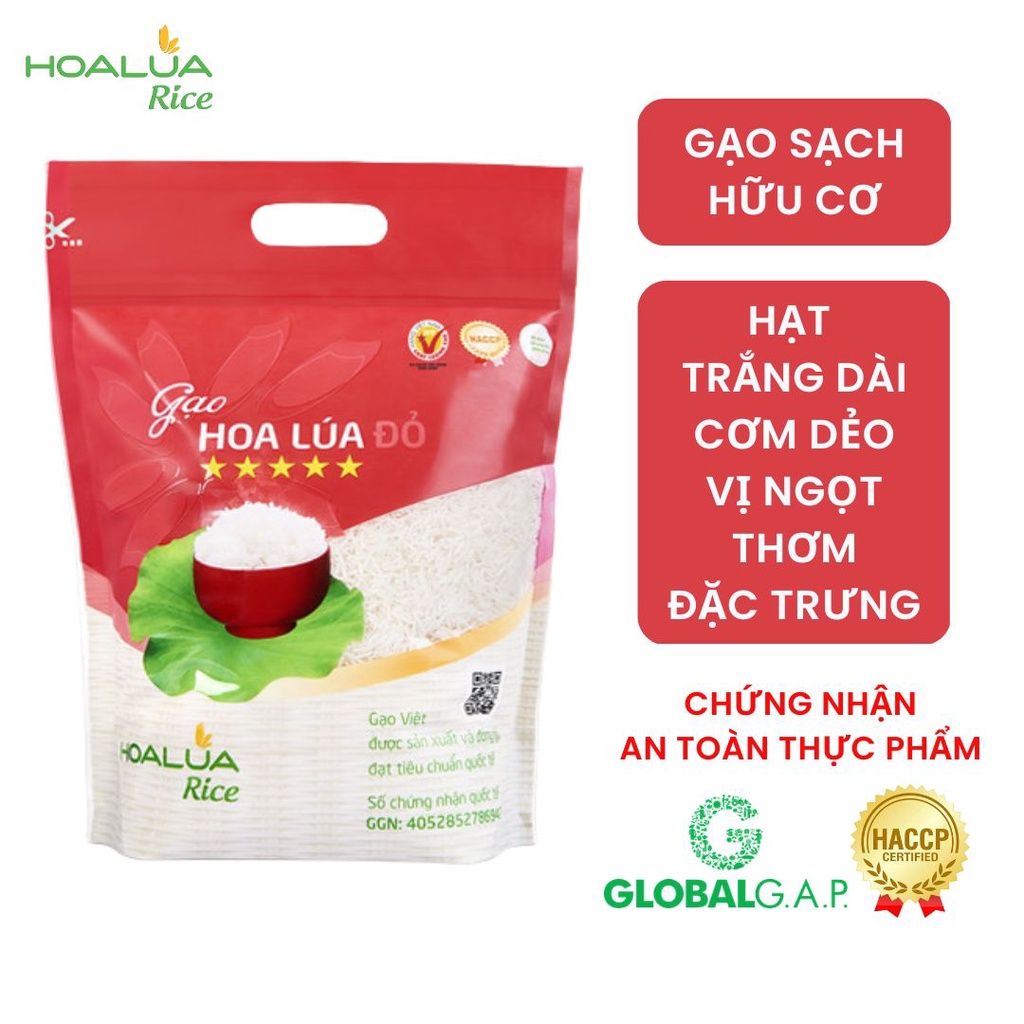 Gạo Hoa Lúa Đỏ - Túi 2Kg - Dẻo mềm, thơm đặc trưng, vị ngọt đậm