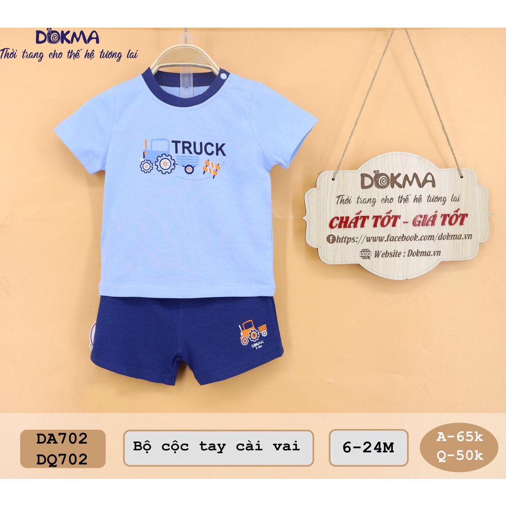 [Mã SKAMCLU8 giảm 10% cho đơn từ 100K] Bộ cộc tay cài vai bé trai organic cotton tự nhiên Dokma