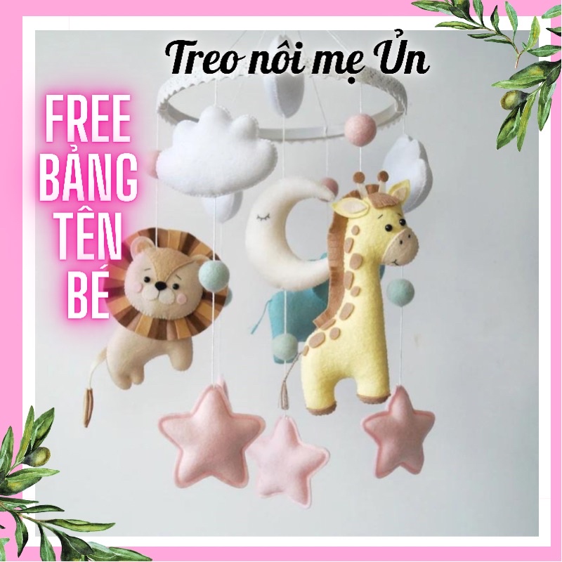 Đồ chơi treo nôi cho bé kích thích thị giác cho bé, tự xoay và phát nhạc mẫu Thú rừng sao hồng