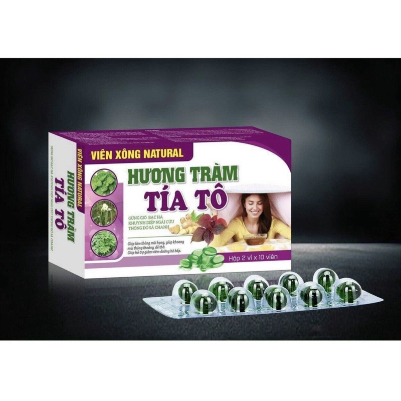 Viên Xông tinh dầu hương tràm tía tô. hộp 20 viên