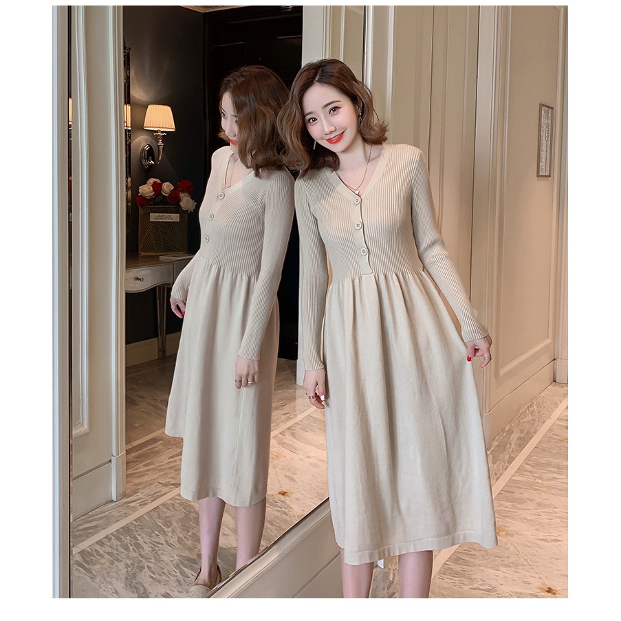 Váy Bầu Đầm Bầu LEN Cho Bé Bú Sau Sinh A1598