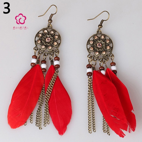 [gongzgu] Bông Tai Dreamcatcher Lông Vũ Dài Cổ Điển