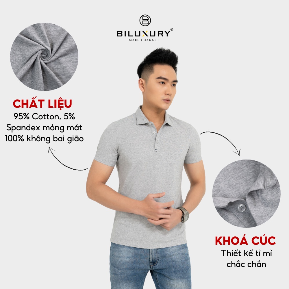 Áo polo nam Biman by Biluxury 5APCB001GHS thun có cổ công sở lịch lãm co giãn thoải mái vận động