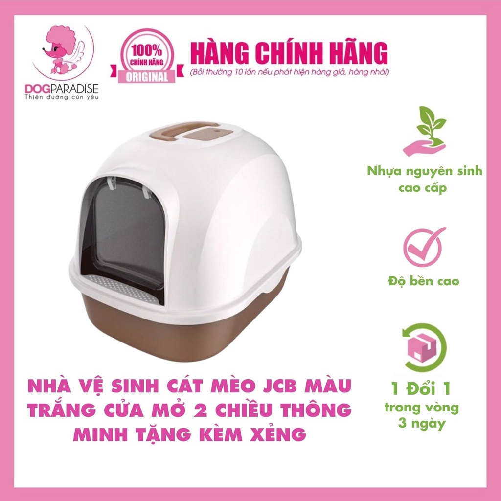 Nhà vệ sinh cát mèo JCB màu trắng cửa mở 2 chiều thông minh tặng kèm xẻng - Dog Paradise