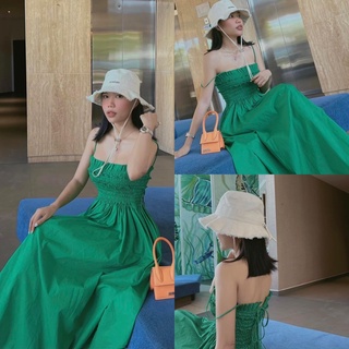Đầm maxi 2 dây nhún chỉ cột nơ