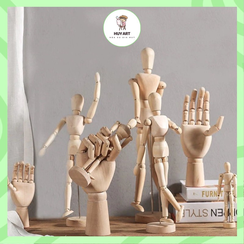 Mô hình người gỗ, bàn tay gỗ để làm mẫu vẽ hoặc trang trí (Dài 17cm-30cm), ngón tay đầy đủ khớp