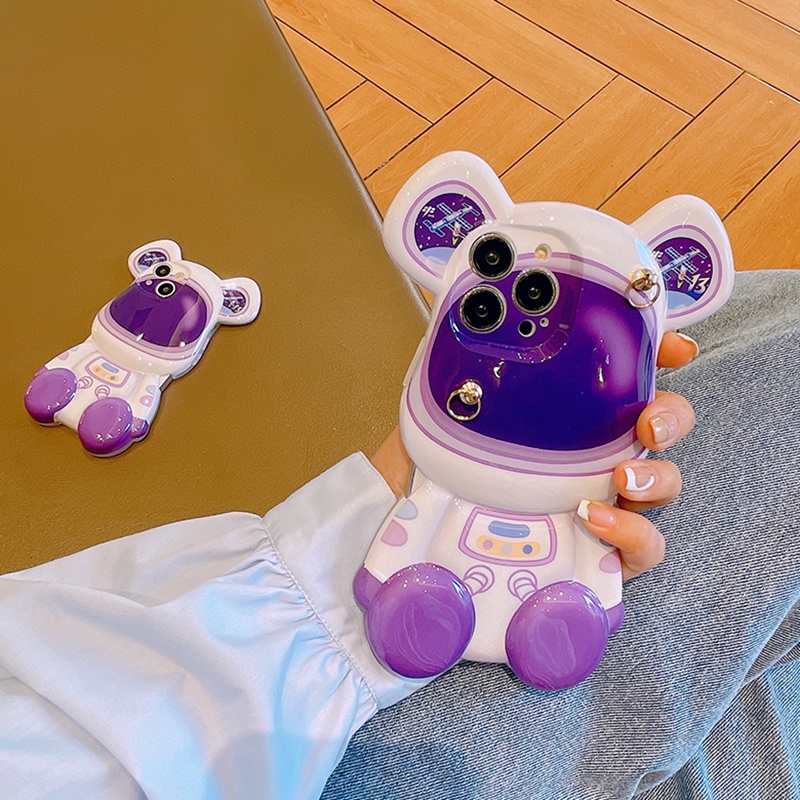 Ốp Điện Thoại Màu Tím Chống Rơi Hình Gấu Cho iPhone14 13 11 12 12promax 13 promax 14promax13pro