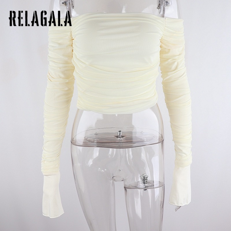 Áo Croptop Tay Dài Màu Trơn Dáng Ôm Phối Lưới Thời Trang Quyến Rũ Cho Nữ