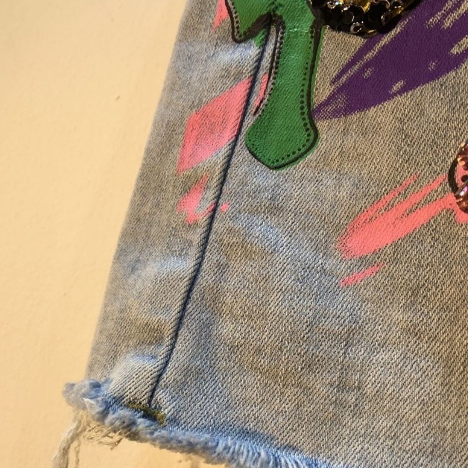 Jiashucheng Quần Short Denim Lưng Cao Co Giãn Đính Hạt Kim Cương Công Nghiệp Nặng Phong Cách Châu Âu